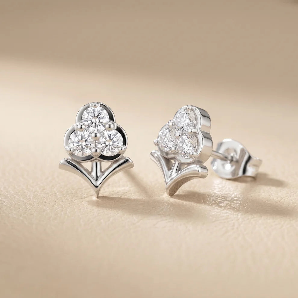 Fleur-de-Lis Round Diamond Earrings