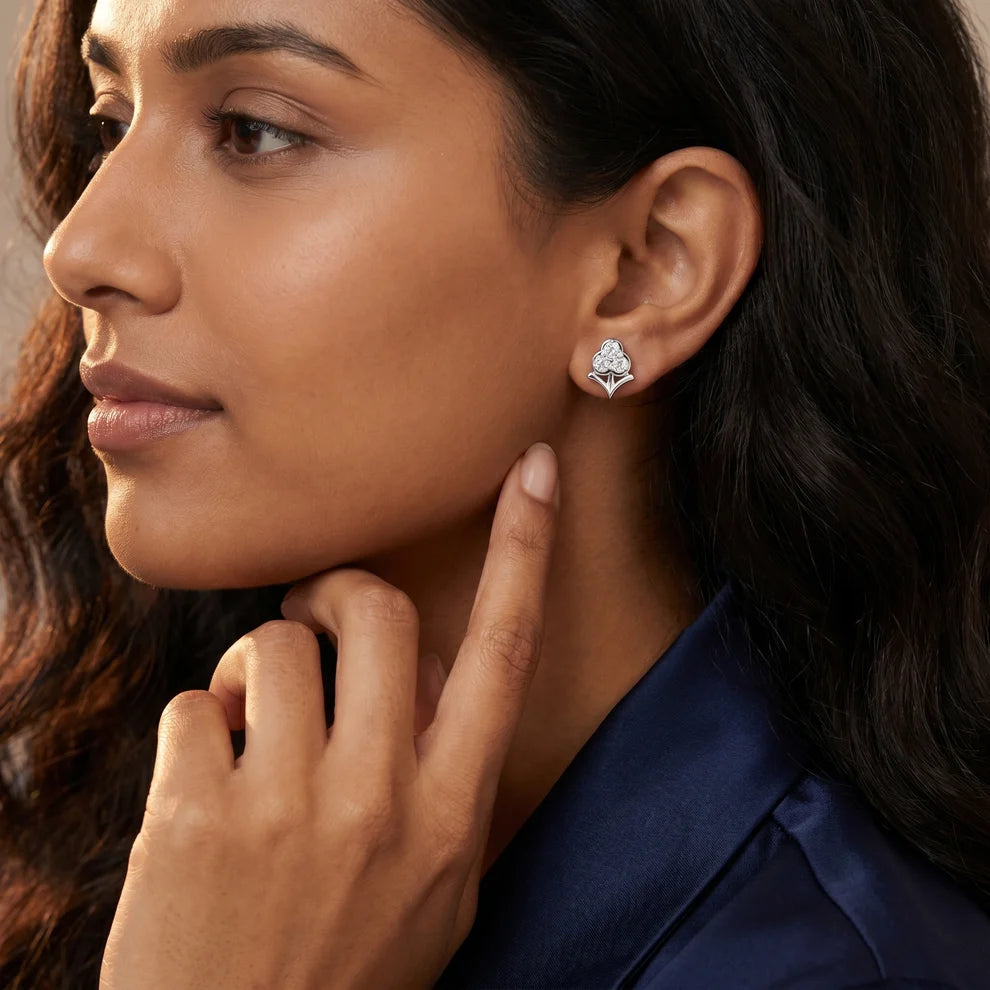 Fleur-de-Lis Round Diamond Earrings