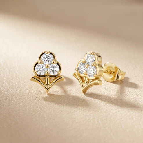 Fleur-de-Lis Round Diamond Earrings