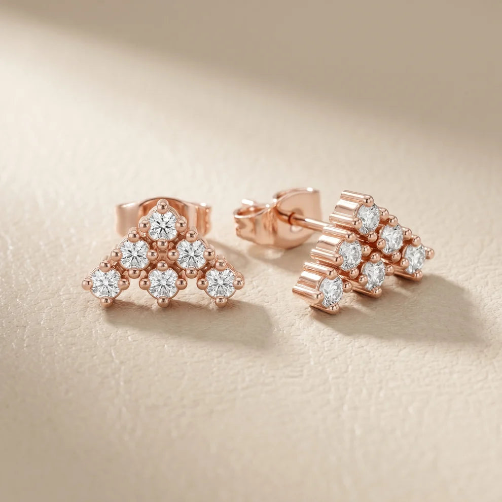 Triad Pyramid Round Diamond Earrings
