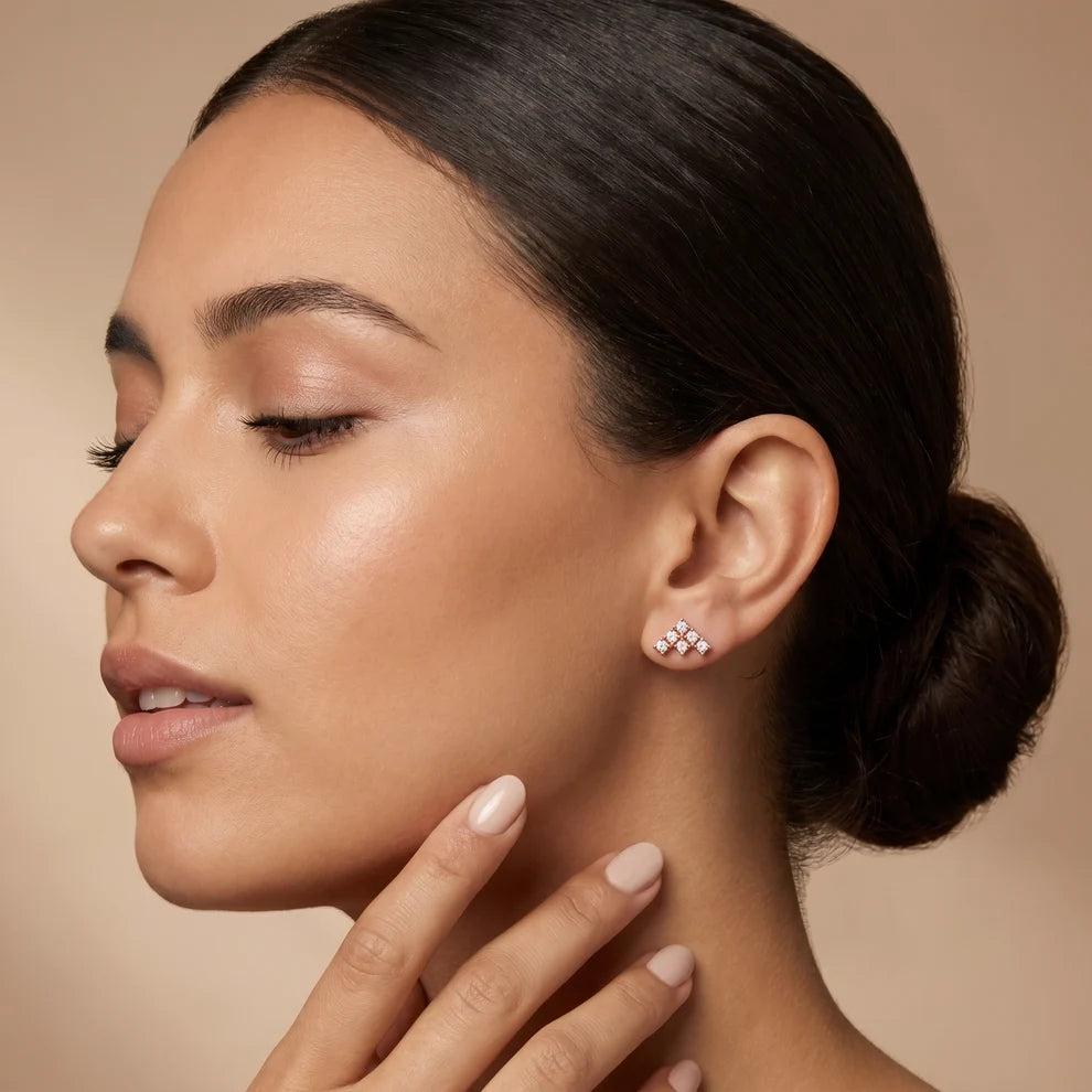 Triad Pyramid Round Diamond Earrings