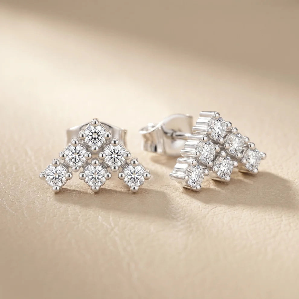 Triad Pyramid Round Diamond Earrings