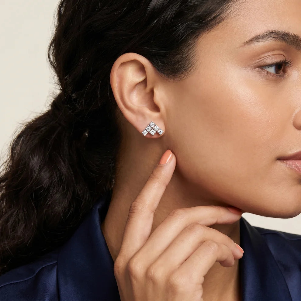 Triad Pyramid Round Diamond Earrings