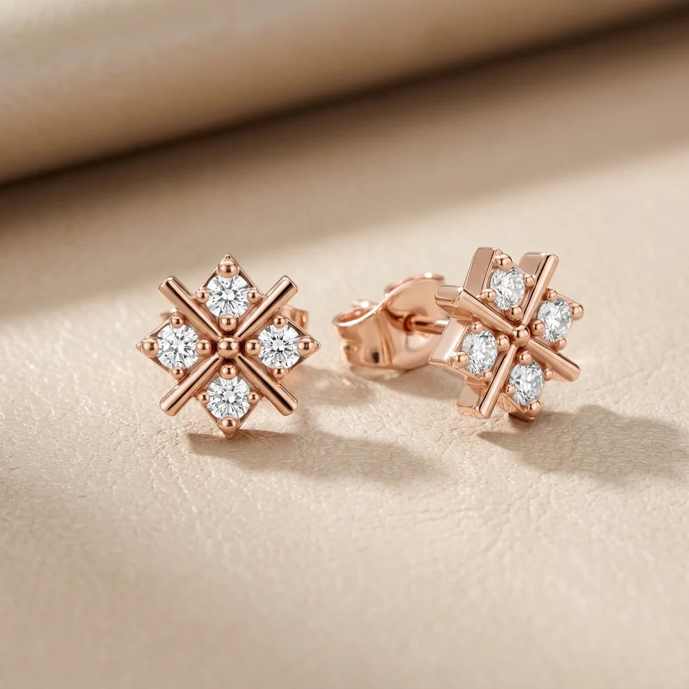 Quadra Star Round Diamond Earrings