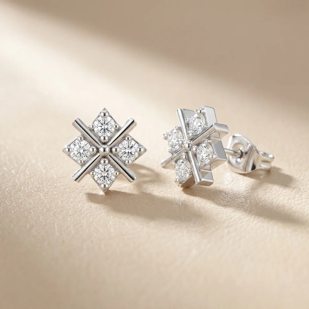 Quadra Star Round Diamond Earrings