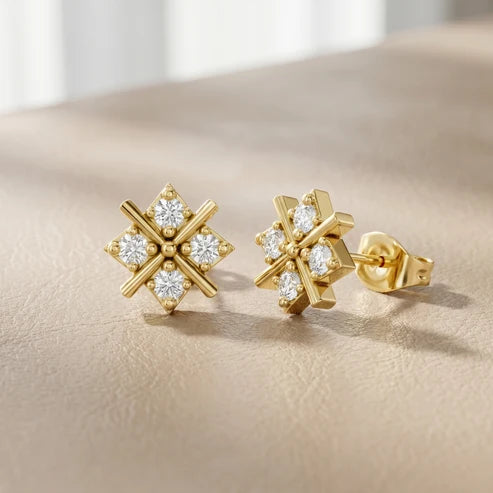 Quadra Star Round Diamond Earrings