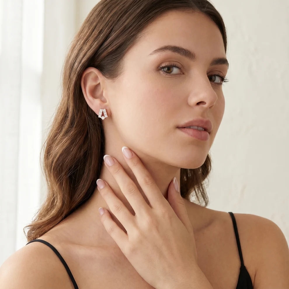 Chevron Essence Round Diamond Earrings