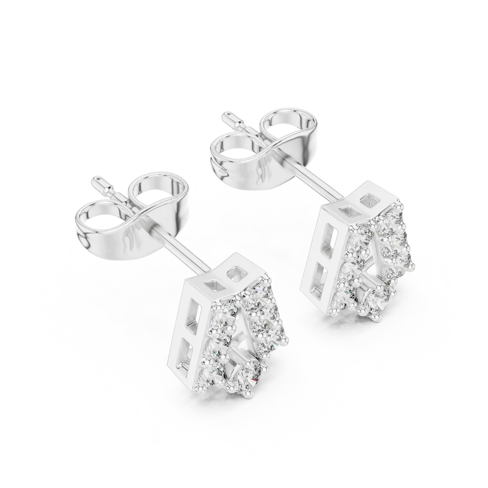 Chevron Essence Round Diamond Earrings
