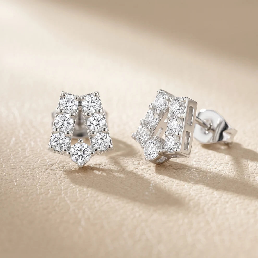 Chevron Essence Round Diamond Earrings