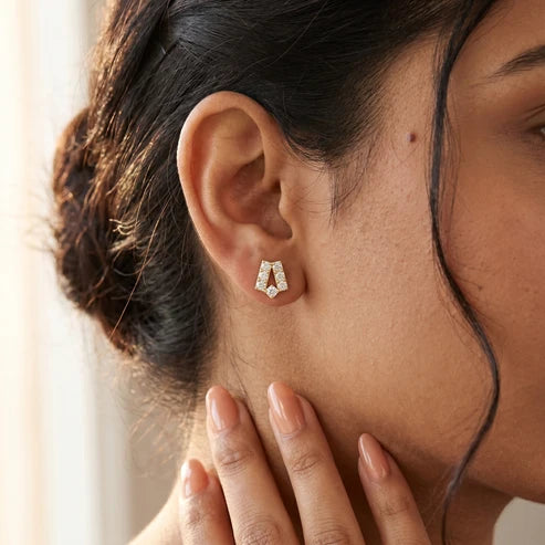 Chevron Essence Round Diamond Earrings