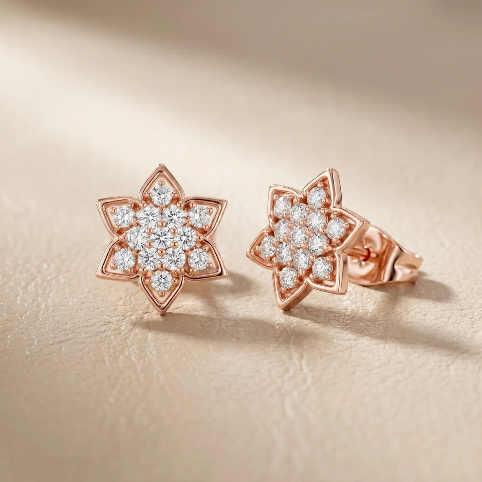 Stella Hexa Round Diamond Cluster Earrings
