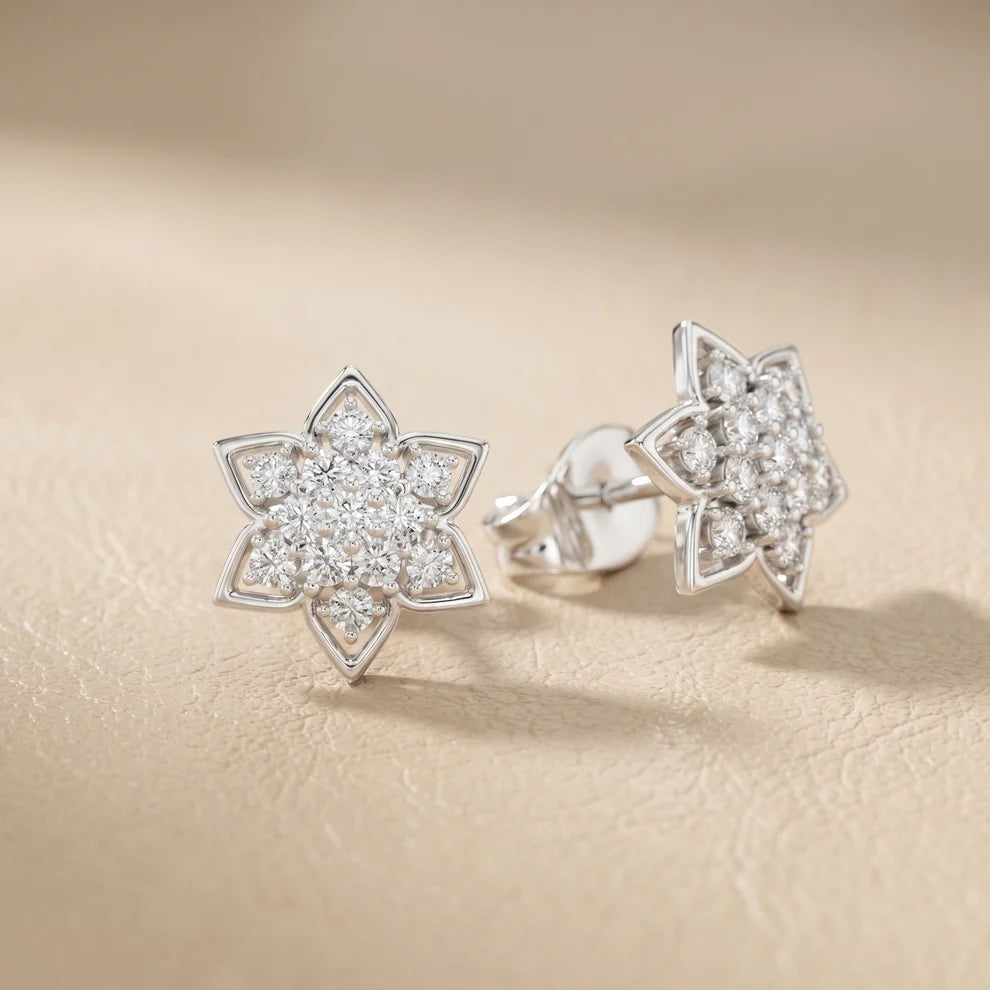 Stella Hexa Round Diamond Cluster Earrings