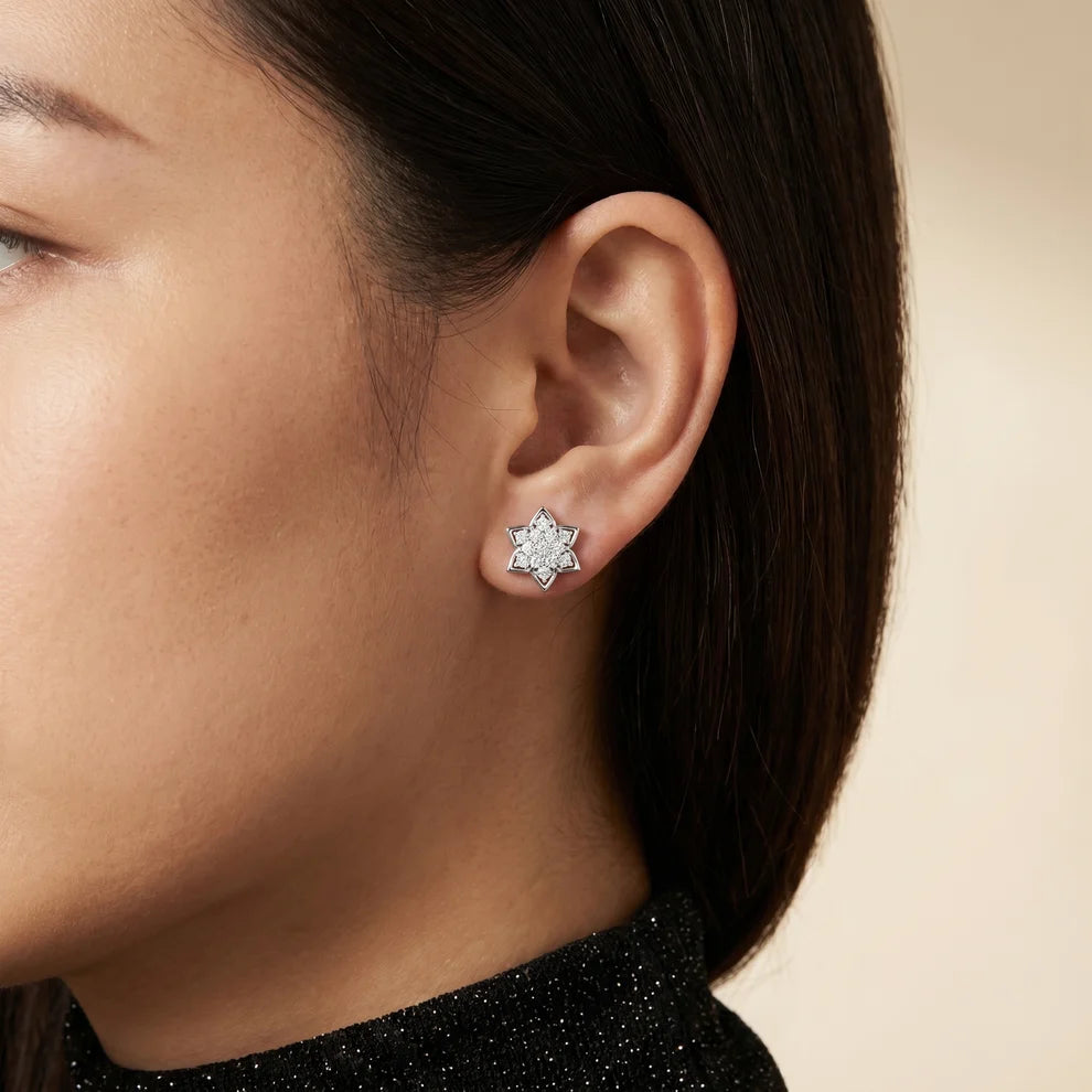 Stella Hexa Round Diamond Cluster Earrings