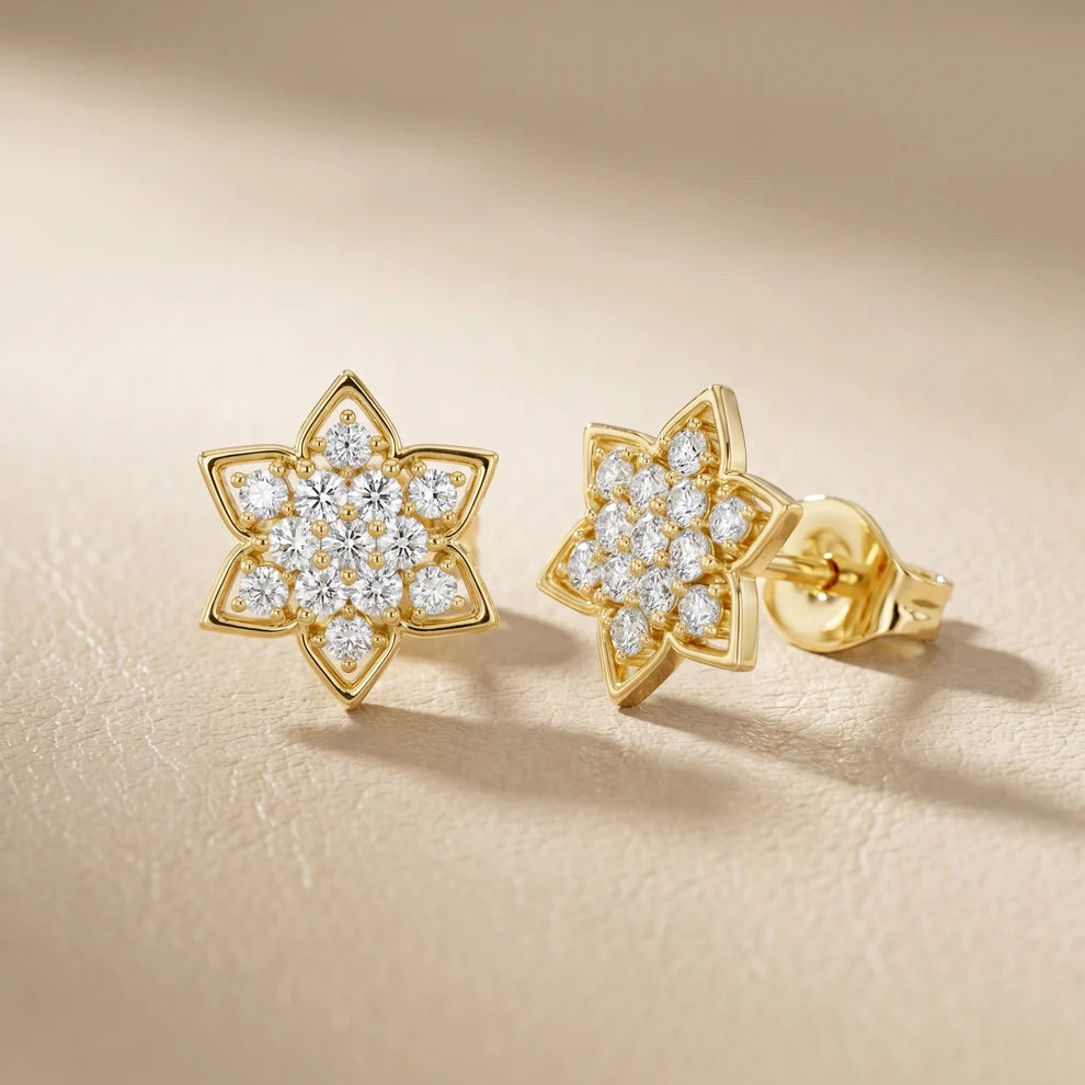 Stella Hexa Round Diamond Cluster Earrings