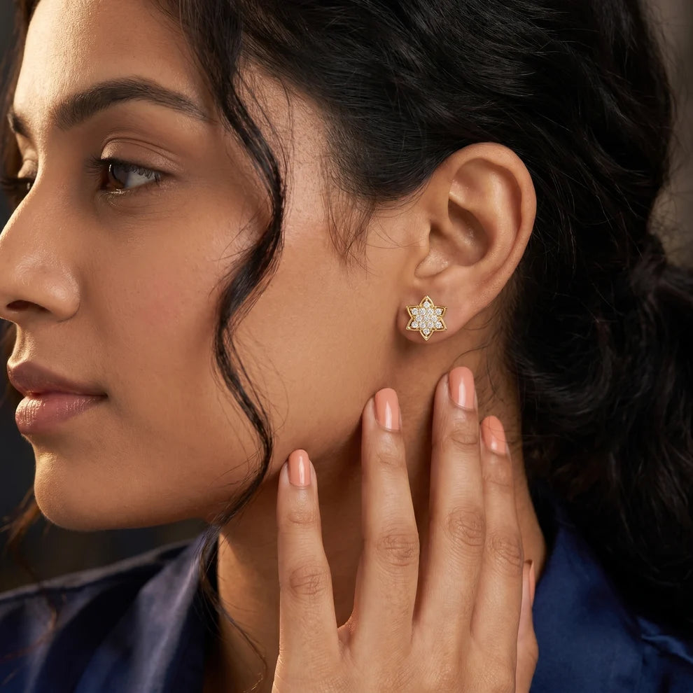 Stella Hexa Round Diamond Cluster Earrings