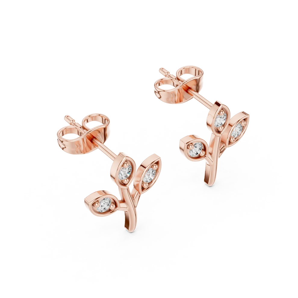 Whispering Leaf Round Diamond Earrings