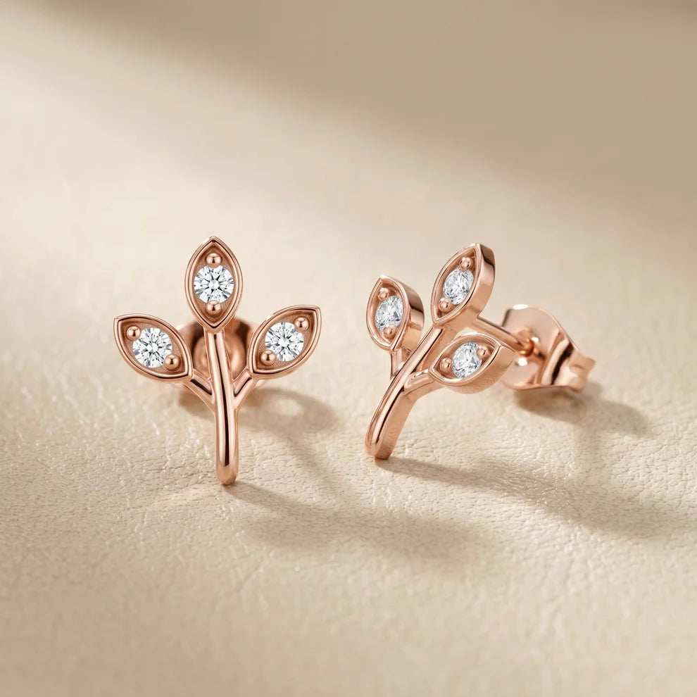 Whispering Leaf Round Diamond Earrings