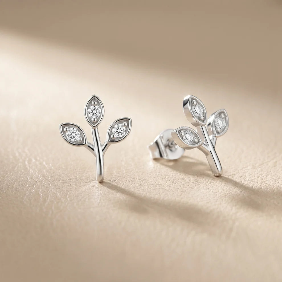 Whispering Leaf Round Diamond Earrings