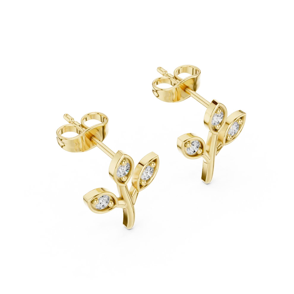 Whispering Leaf Round Diamond Earrings