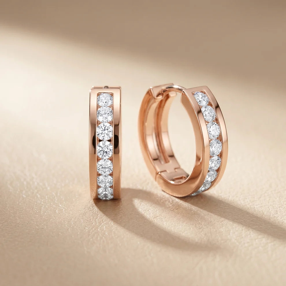 Solace Track Round Diamond Hoop Earrings