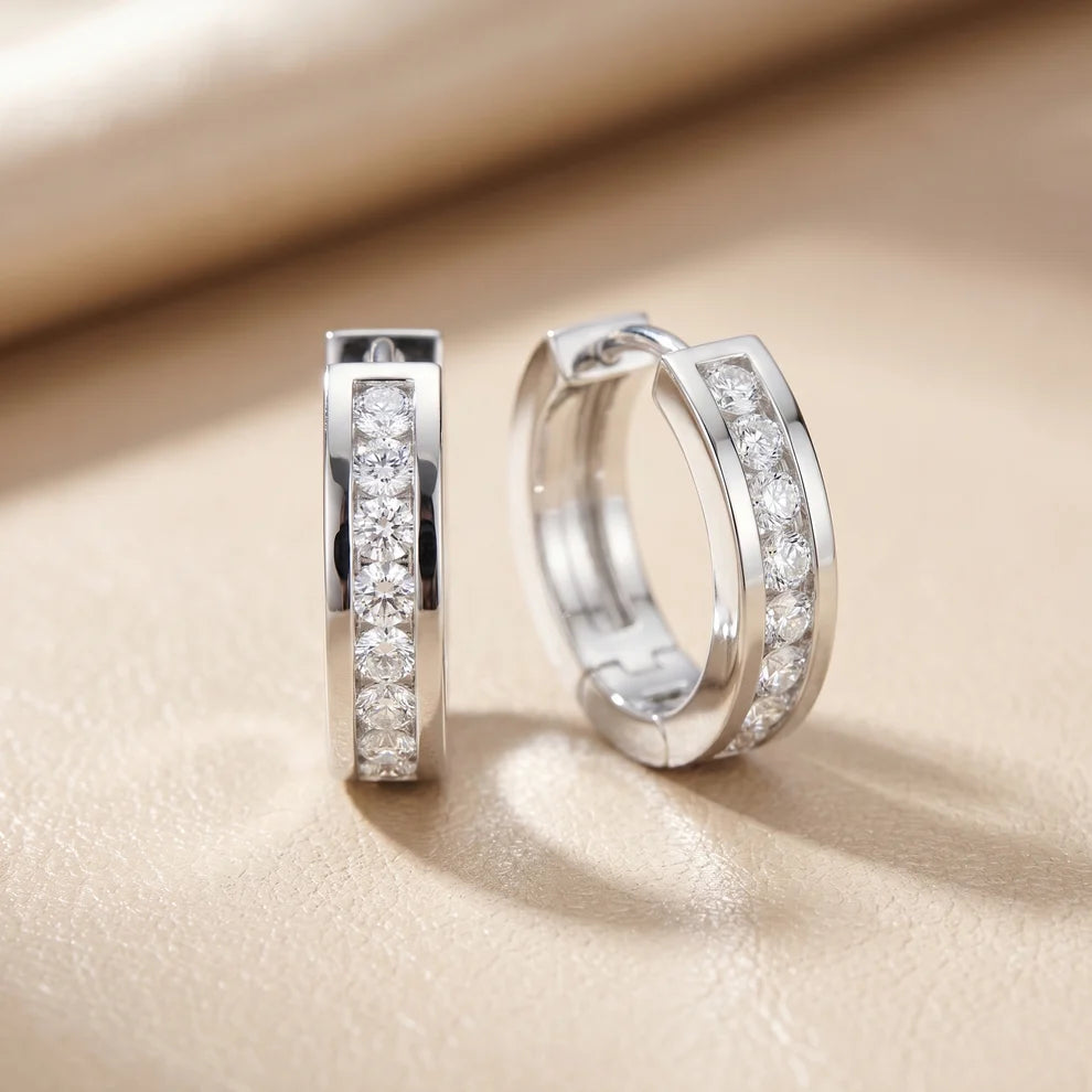 Solace Track Round Diamond Hoop Earrings