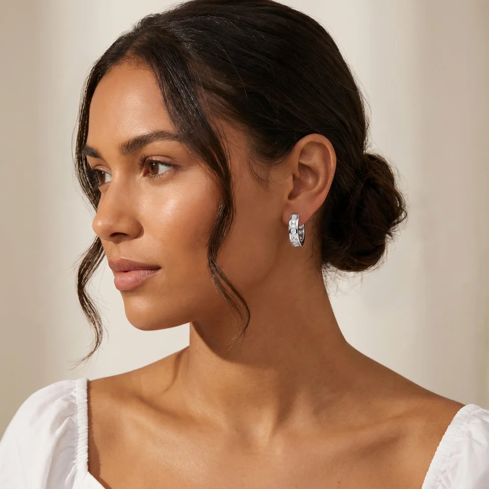Solace Track Round Diamond Hoop Earrings