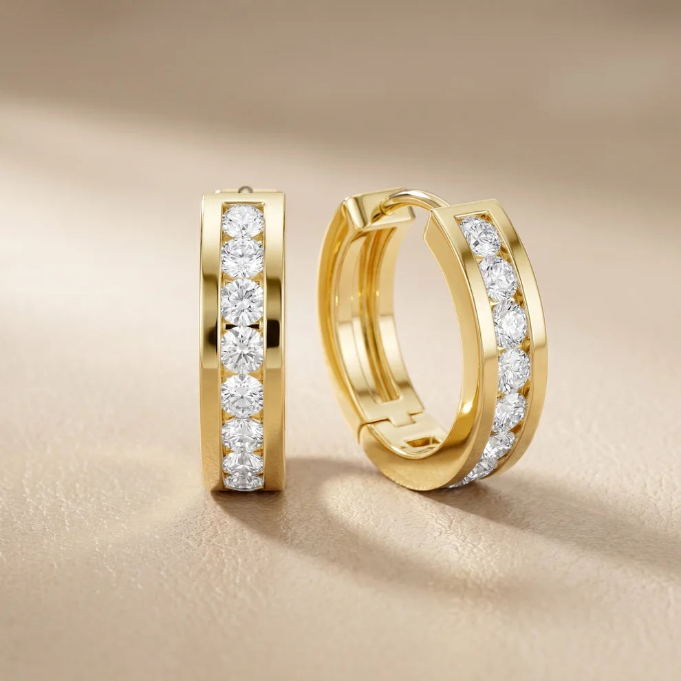 Solace Track Round Diamond Hoop Earrings