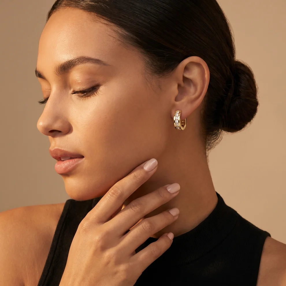Solace Track Round Diamond Hoop Earrings