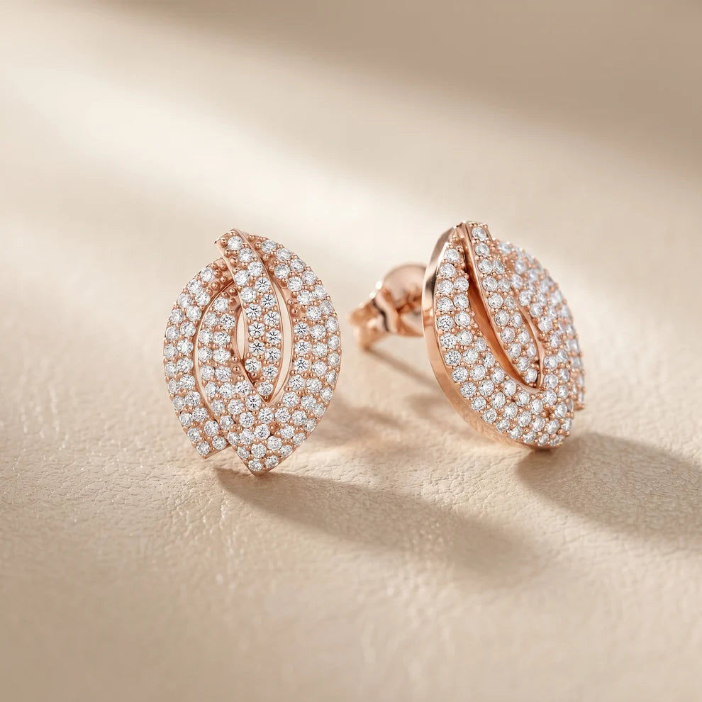 Petal Crossover Round Diamond Earrings