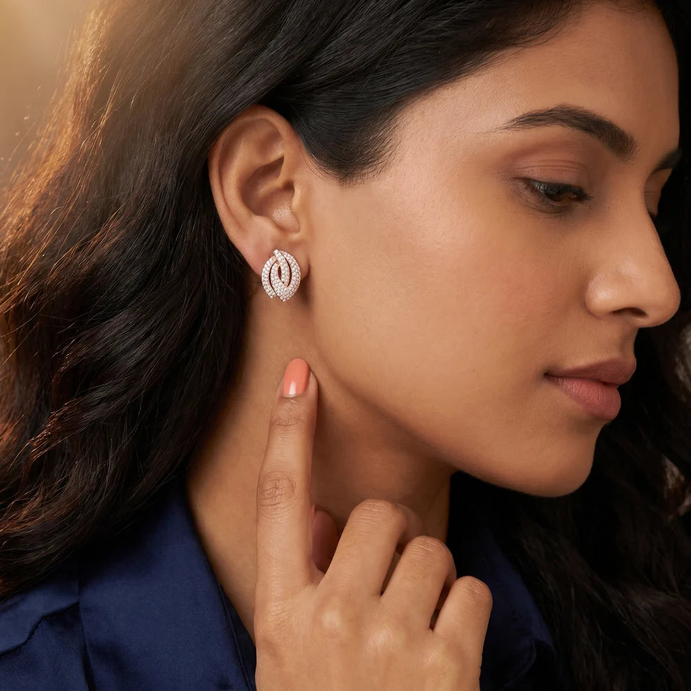 Petal Crossover Round Diamond Earrings