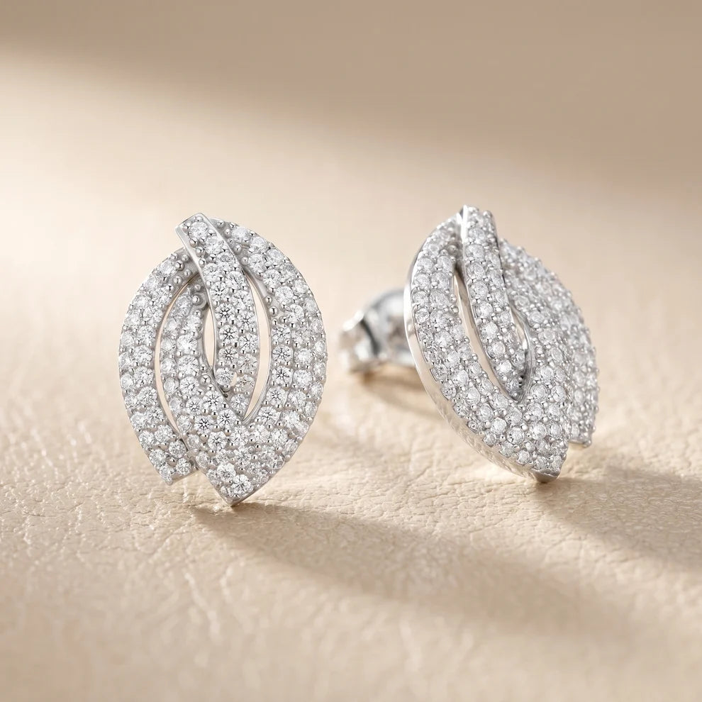 Petal Crossover Round Diamond Earrings