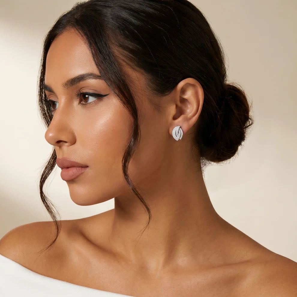 Petal Crossover Round Diamond Earrings