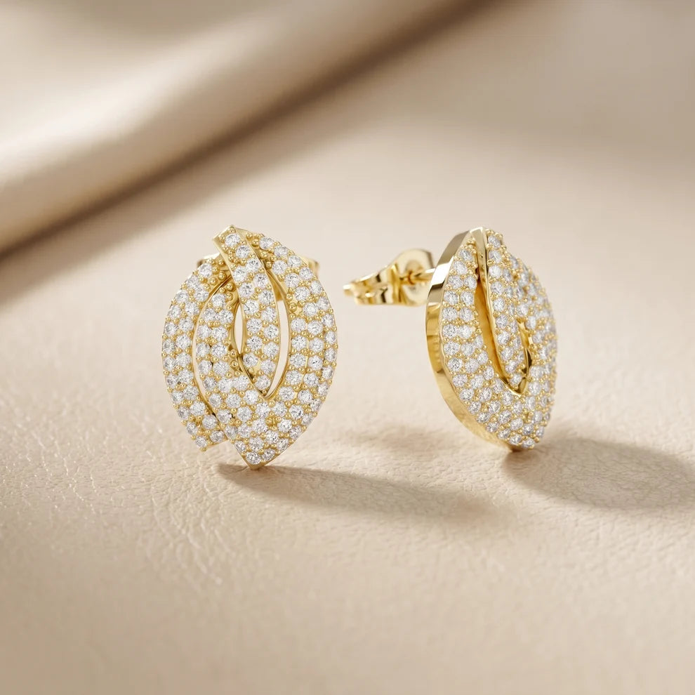 Petal Crossover Round Diamond Earrings