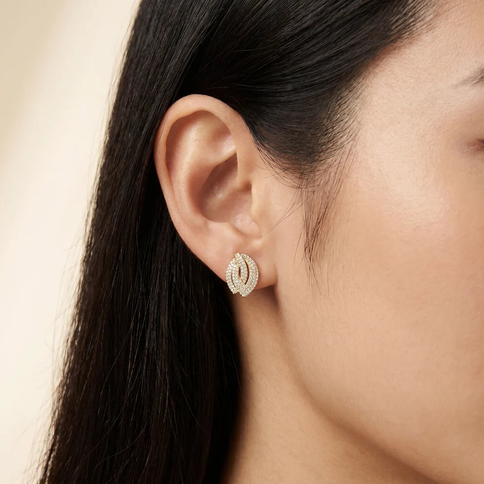 Petal Crossover Round Diamond Earrings