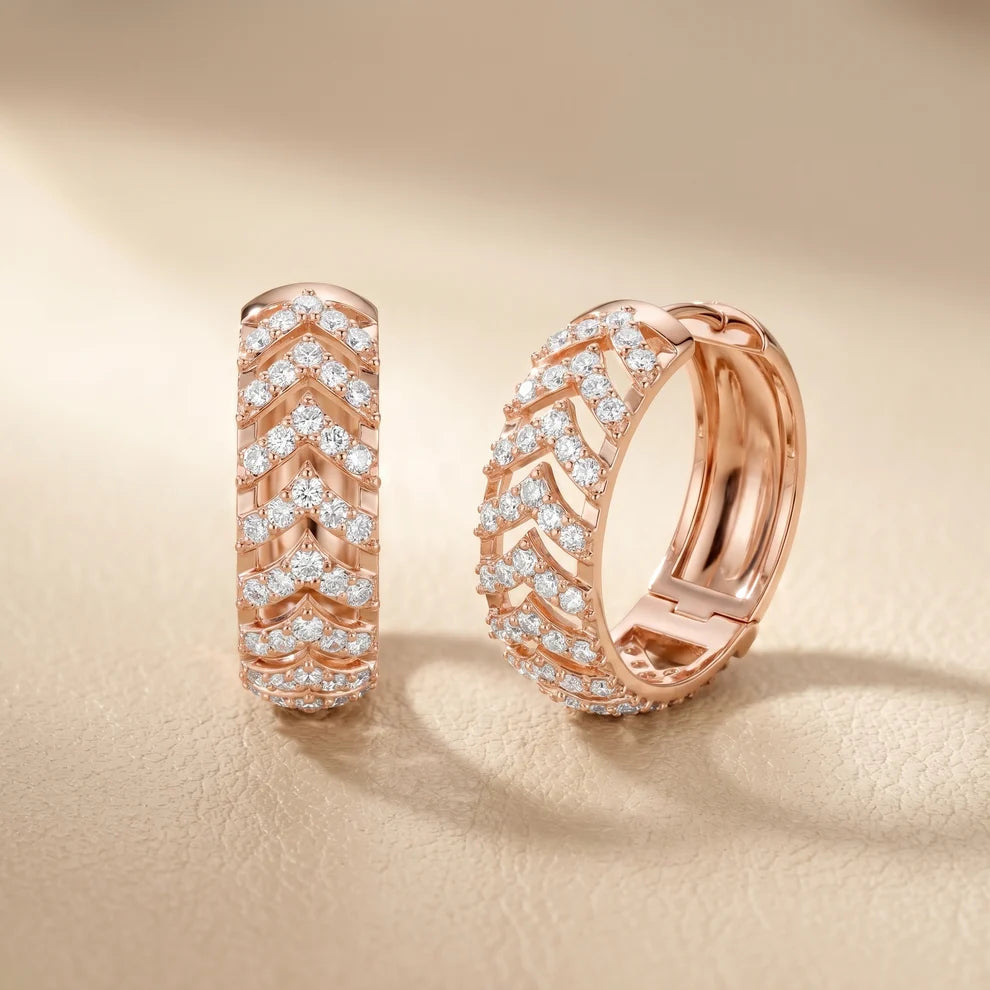 Aura Chevron Round Diamond Hoop Earrings