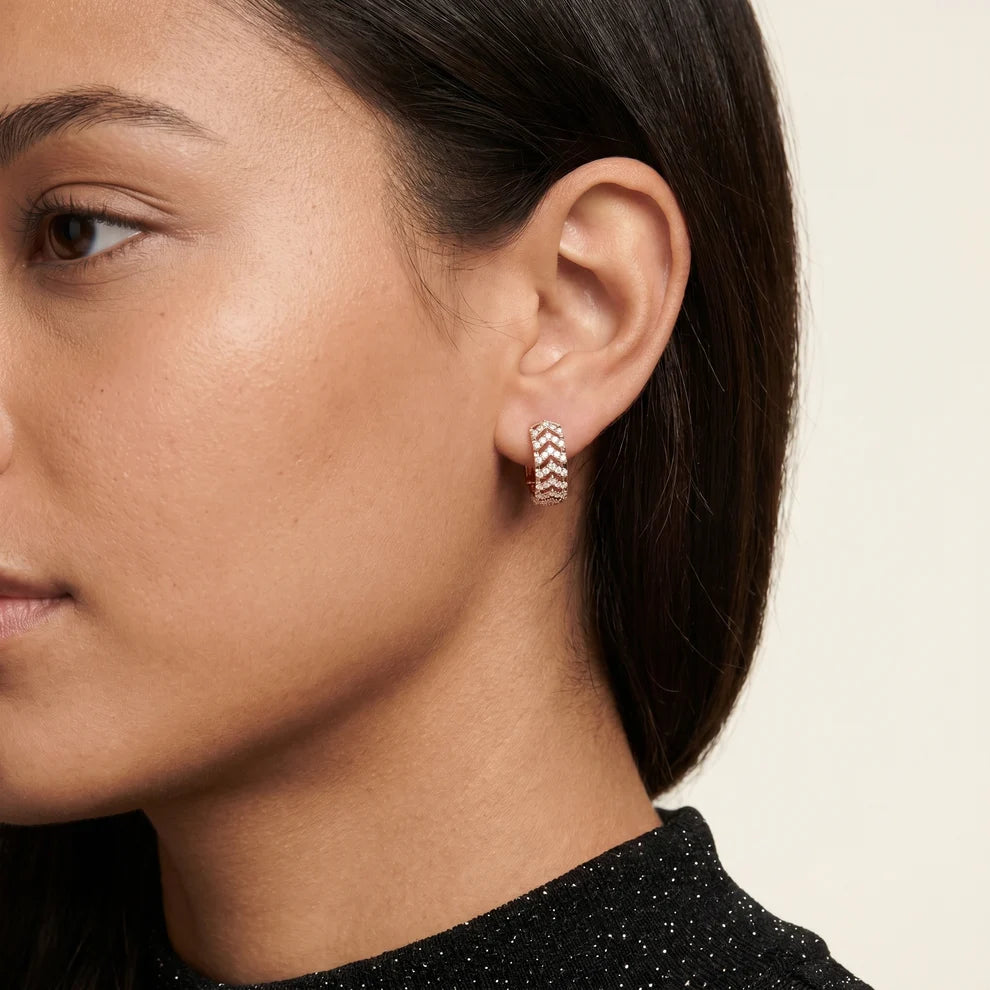 Aura Chevron Round Diamond Hoop Earrings