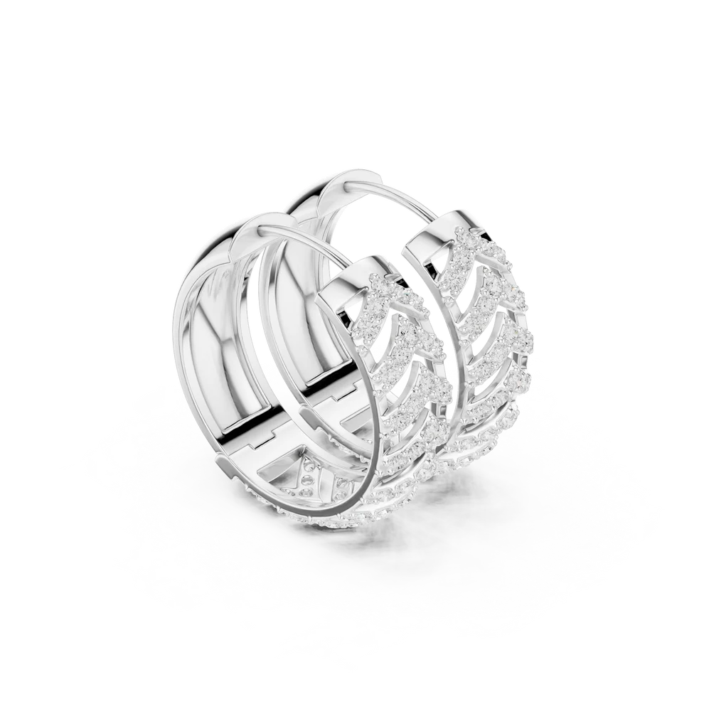 Aura Chevron Round Diamond Hoop Earrings