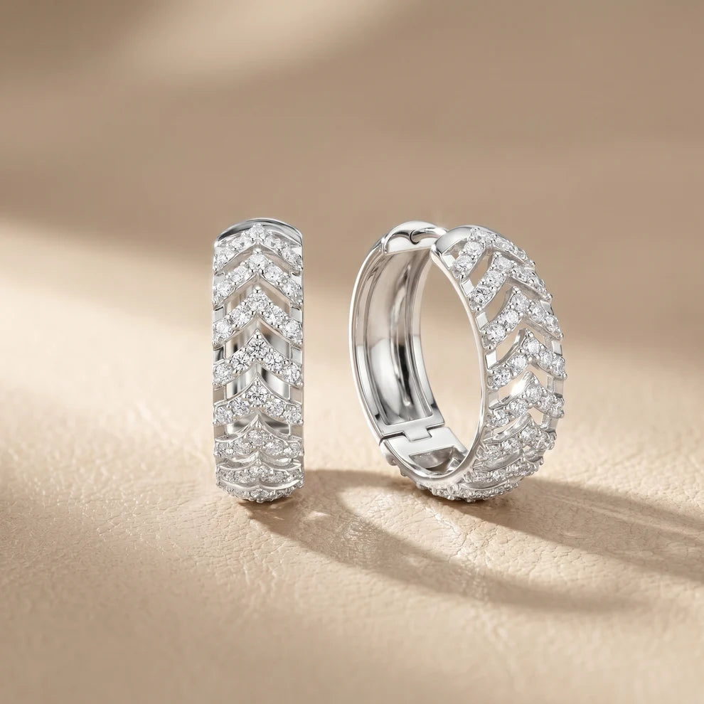 Aura Chevron Round Diamond Hoop Earrings