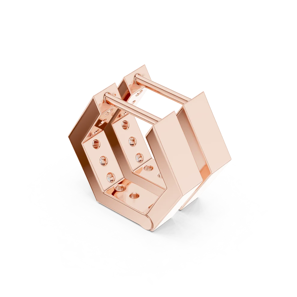 Vertex Hexagon Round Diamond Hoop Earrings