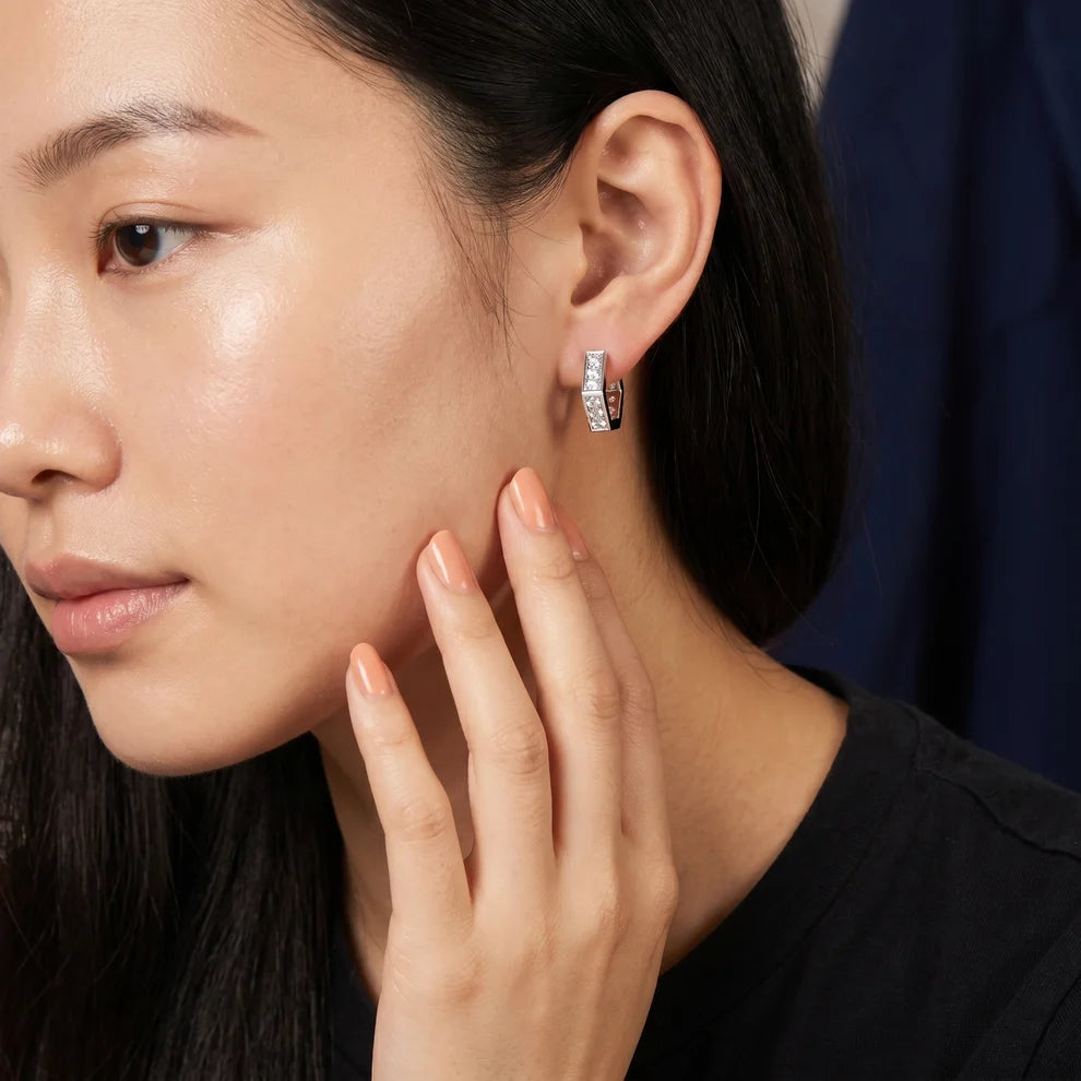 Vertex Hexagon Round Diamond Hoop Earrings