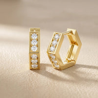 Vertex Hexagon Round Diamond Hoop Earrings