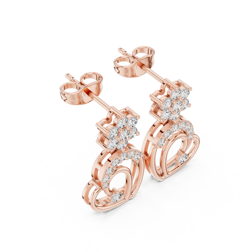 Petal Cluster Round Diamond Drop Earrings