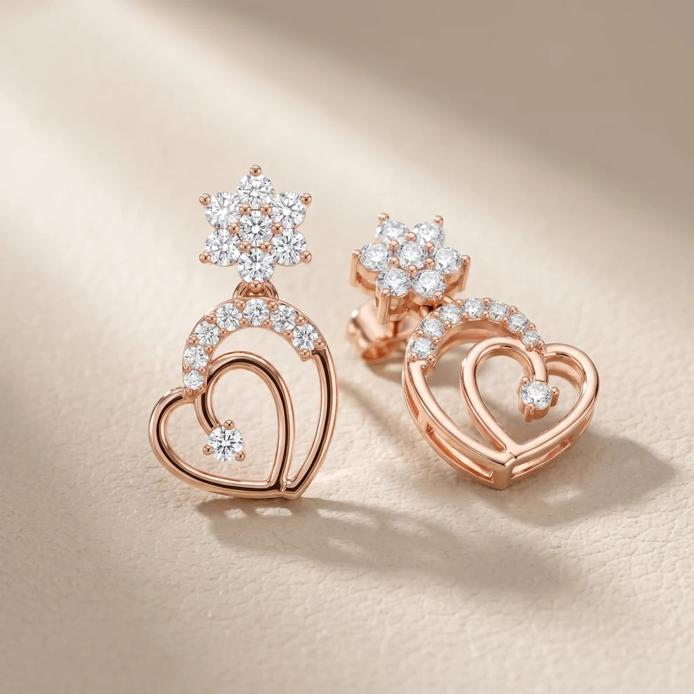 Petal Cluster Round Diamond Drop Earrings