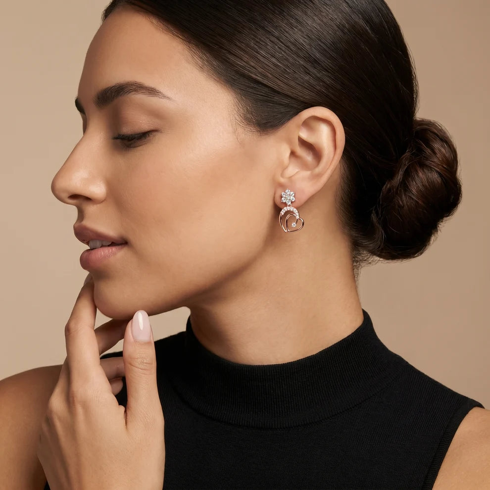 Petal Cluster Round Diamond Drop Earrings