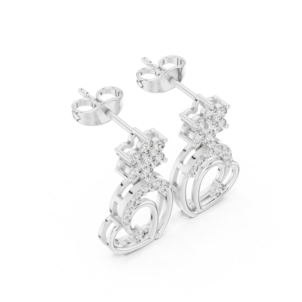 Petal Cluster Round Diamond Drop Earrings