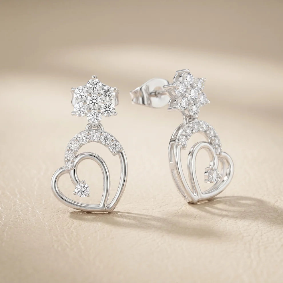 Petal Cluster Round Diamond Drop Earrings