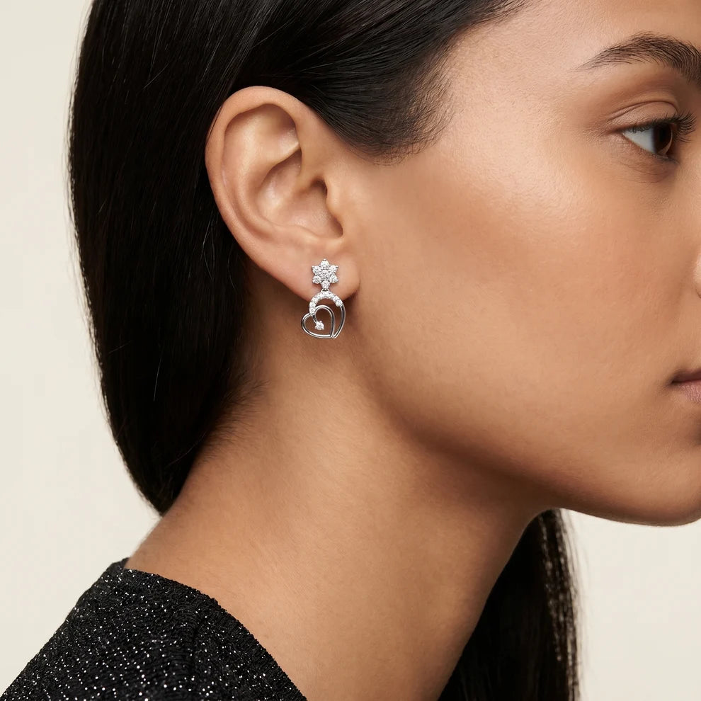 Petal Cluster Round Diamond Drop Earrings