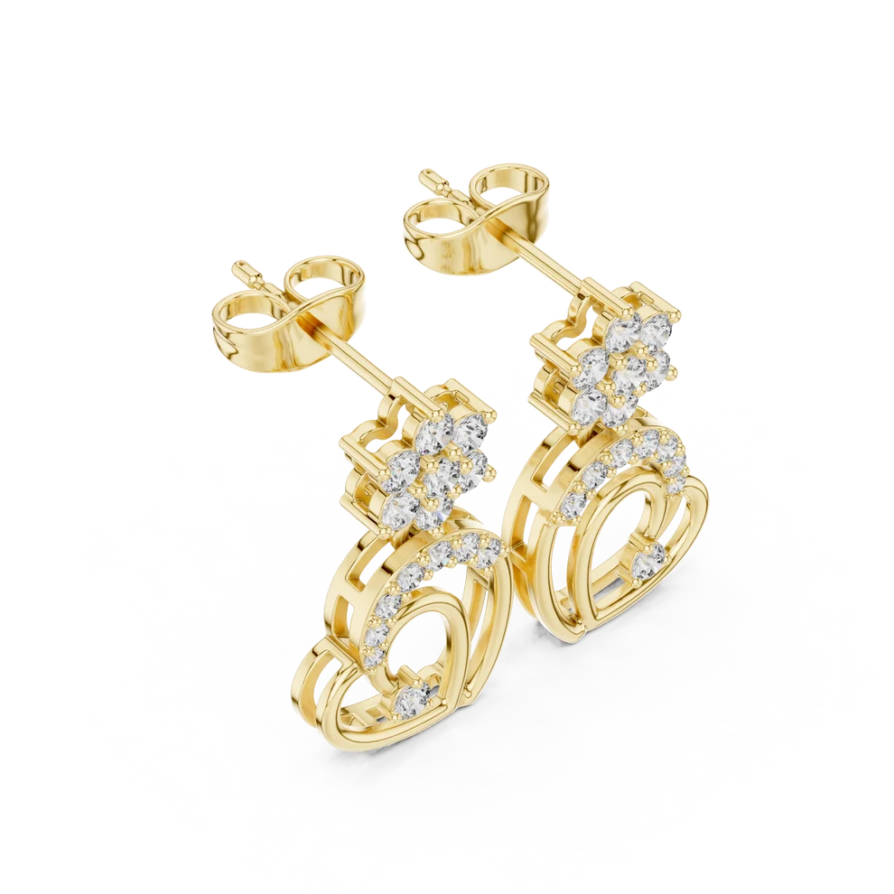 Petal Cluster Round Diamond Drop Earrings