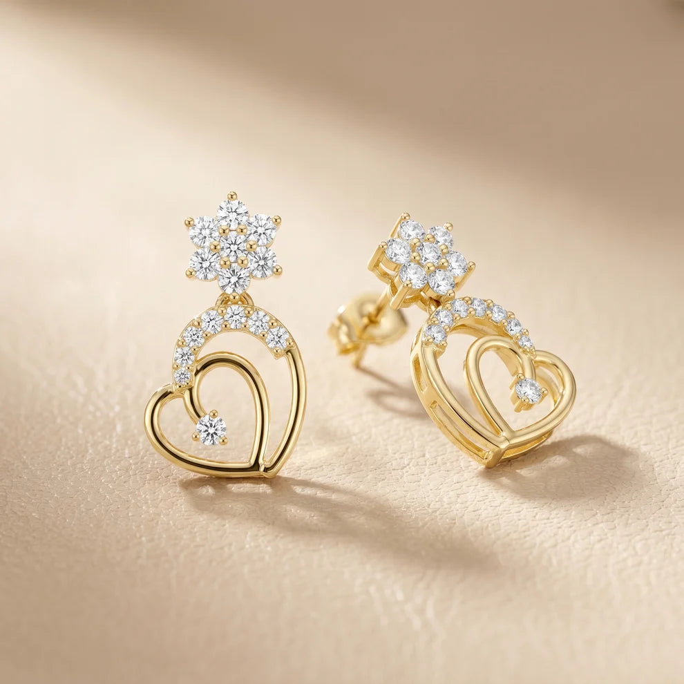 Petal Cluster Round Diamond Drop Earrings