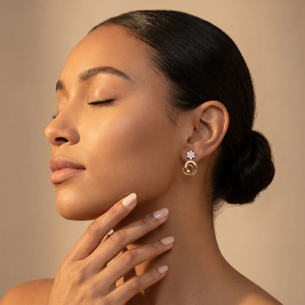 Petal Cluster Round Diamond Drop Earrings